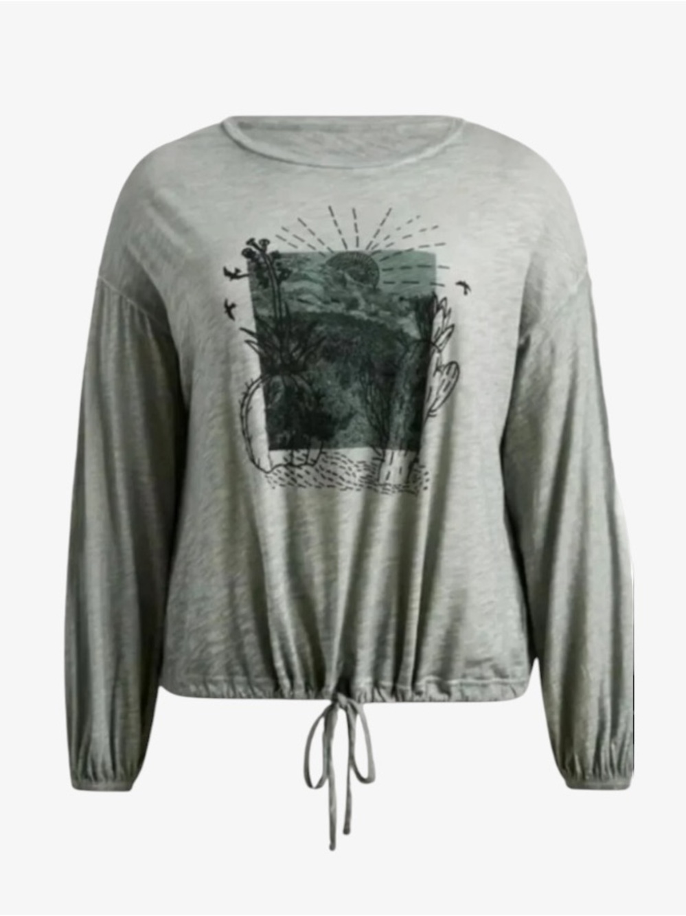 torrid Classic Fit Cotton Long Sleeve Drawstring Tee Sage Green Desert Size 3X